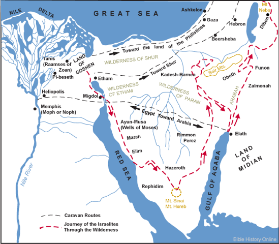Great Sea Map-Route-Exodus-Israelites-Egypt